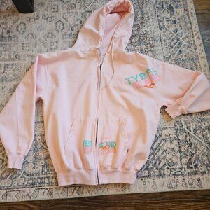 Basix Vintage Tybee Island GA Surf 2008 Pink Hoodie Zip-Up Sweatshirt XL